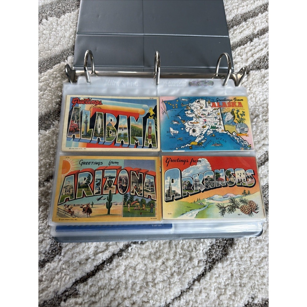 Vintage Postcard Collection 100+ All 50 States Large Letter Greetings Binder Lot